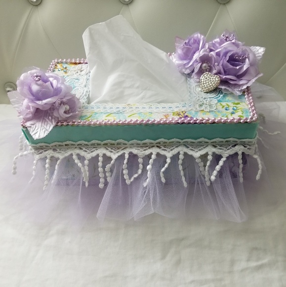 Shabby Chic Style tissue cover box, Purple - Picture 1 of 8